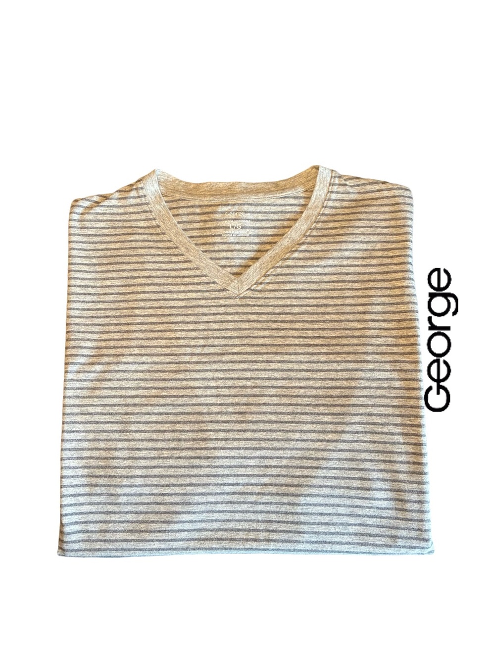 George Men’s V‑Neck Striped Short Sleeve Tee- Light Two-tone Grey